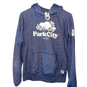 Roots Heather Navy Blue Park City Utah Pullover Hoodie